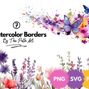 Bordes de acuarela, imágenes prediseñadas florales salvajes, bordes de acuarela floral, imágenes prediseñadas de boda, imágenes prediseñadas de acuarela, flores moradas, alta calidad.