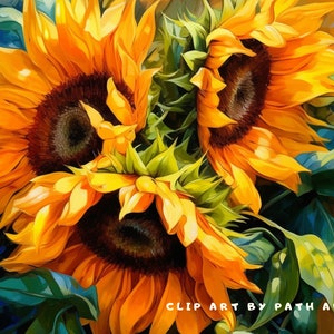 Watercolor Sunflower Clipart: Rustic Wedding Invitation Illustration (Digital Download.