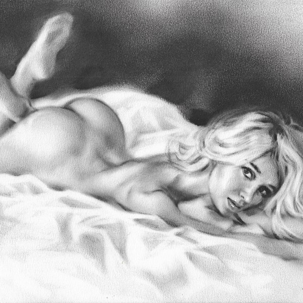 Peinture Huile Brosse sèche Œuvre originale Femme nue Blonde Alina Rybak Artiste Ukraine 2023