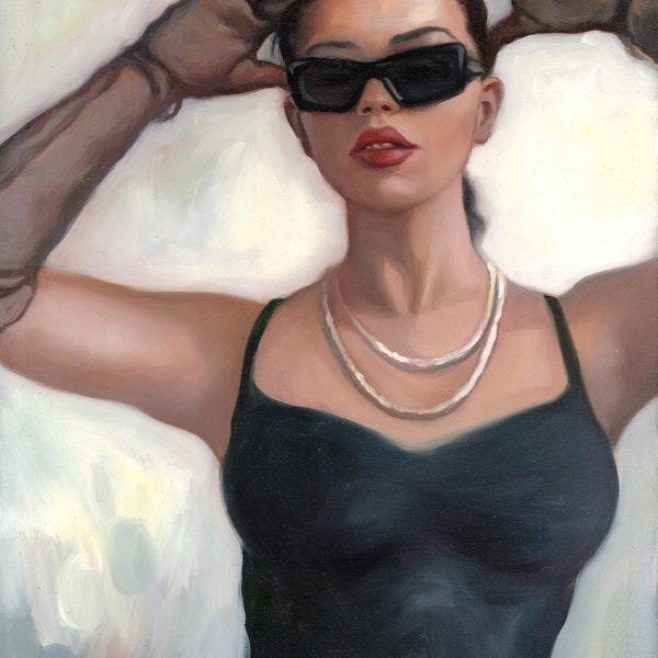 Art Peinture Huile Œuvre originale Femme Robe Lunettes noires Chernyak Oleh 2023