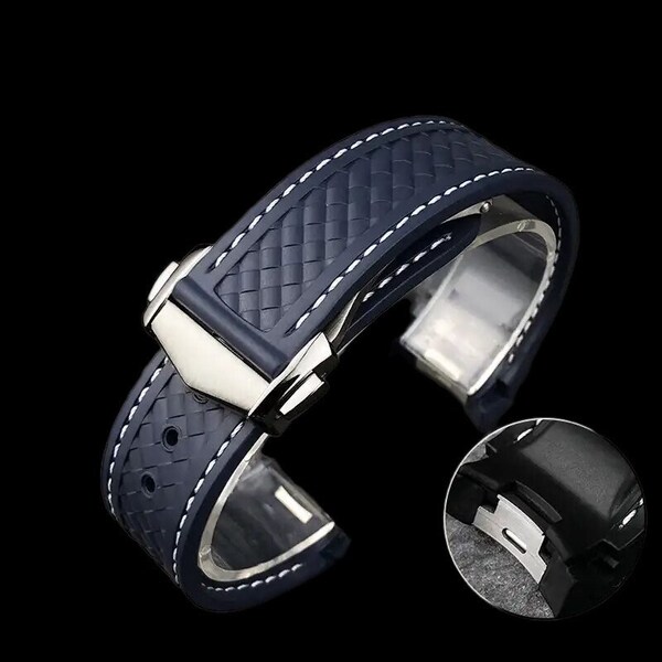 Bracelet de montre 21 mm 20 mm avec logo pour Seamaster AQUA TERRA 150 m WORLDTIMER Bracelets en caoutchouc fluoré noir bleu