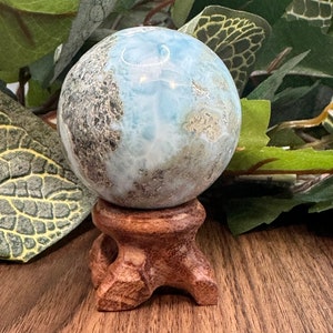 Larimar Crystal Sphere with Stand: Rare Dominican Pectolite Gemstone