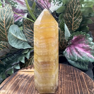 Banded Yellow Fluorite Crystal Tower (3.6 in)