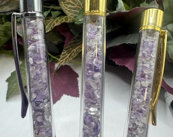 Amethyst Crystal Chip Pen with ink refill, Crystal Chip Pens, Ballpoint Crystal Pens, Crystal Pens, Gifts