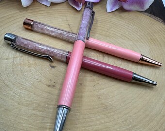 Rose Quartz Crystal Chip Pen with ink refill, Crystal Chip Pens, Ballpoint Crystal Pens, Crystal Pens, Gifts, Pens for Office