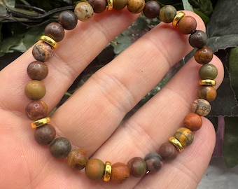 Red Creek Jasper Beaded Bracelet: 6mm Stone Stretch Bracelet