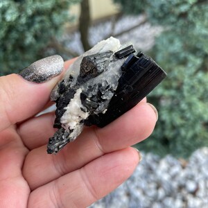 Black Tourmaline on Feldspar and Clear Quartz Matrix from Pakistan, Tourmaline Cluster, Black Tourmaline Specimen, Gifts