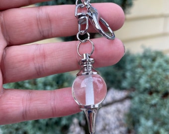 Clear Quartz Crystal Pendant Keychain, Gemstone Gift