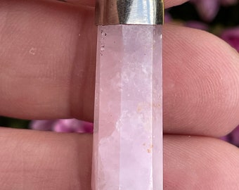 Pink Aragonite Crystal Pendant with 925 Silver and Nylon Cord Necklace