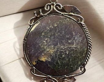 Grape Agate Round Pendant Necklace, Botryoidal Purple Chalcedony Crystal Necklace, Gifts