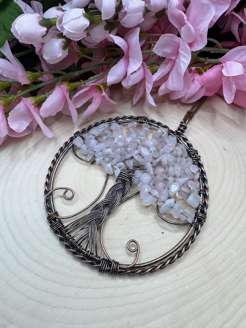 Rose Quartz Crystal Chip Tree of Life Ornament, Wire Wall Art - Etsy