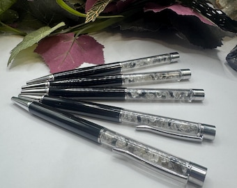 Tourmalated Quartz Crystal Chip Pen with ink refill, Ballpoint Crystal Pens, Crystal Chip Pen, Gifts