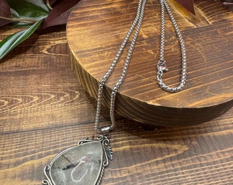Black Tourmalated Quartz Tear Shaped Pendant, Black Tourmaline Crystal Necklace, Gifts