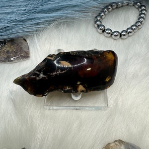 Indonesian Blue Amber Specimen: Partially Polished Fossil Resin, UV Reactive