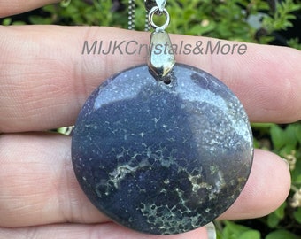 Round Grape Agate Pendant Necklace: Purple Crystal Jewelry