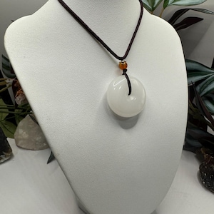 Jade Button Pendant with Nylon Cord, Gifts