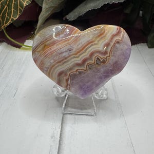Crazy Lace Agate and Amethyst Crystal Carved Heart, Gifts