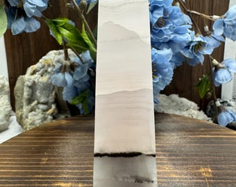 Smoky Pink UV Reactive Calcite Crystal Tower, Pink Smoky Calcite Crystal Point, Pink and Black Calcite, Gifts