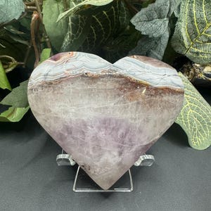 Amethyst and Crazy Lace Agate Crystal Heart, Amethyst with Crazy Lace Agate Carving, Gifts