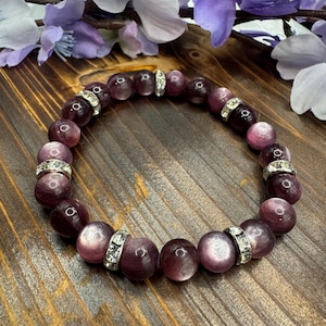 Purple Lepidolite Mica 8 mm Beaded Stretch Bracelet, Gifts