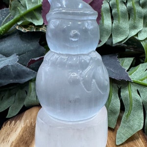 Satin Spar Crystal Snowman Figurine: Christmas Home Decor