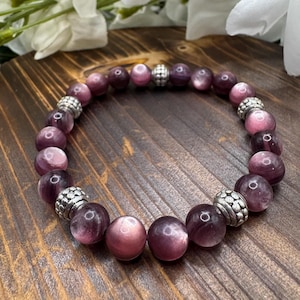 Purple Mica Lepidolite 8 mm Beaded Stretch Bracelet,  Gifts
