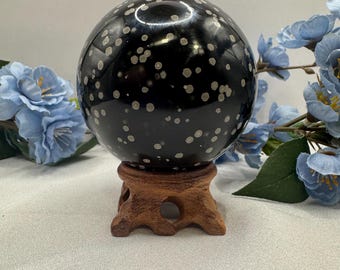 Polished Galaxy Obsidian Sphere, Volcanic Glass, 75 mm