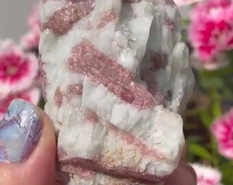 Raw Pink Tourmaline with Quartz