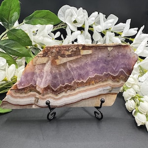 Crazy Lace Agate with Amethyst Slab with Stand, Amethyst with Crazy Lace Agate Slice, Amethyst Slab, Crazy Lace Agate Slab, Gifts