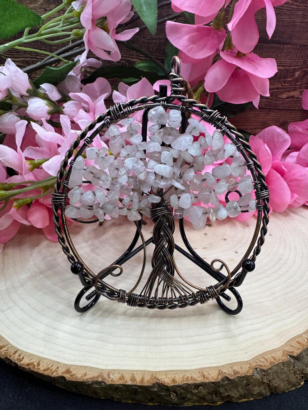 Rose Quartz Crystal Chip Tree of Life Ornament, Wire Wall Art - Etsy