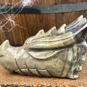UV Reactive Volcanic Agate Dragon Head Figurine (6in)