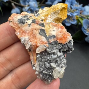 Cerussite, Pink Barite and Galena on Matrix from Mibladen Morocco, UV Reactive Cerussite Crystals, Gifts