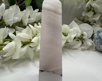 Pink UV Reactive Calcite Crystal Tower, Pink Smoky Calcite Crystal Point, Pink and Black Calcite, Gifts