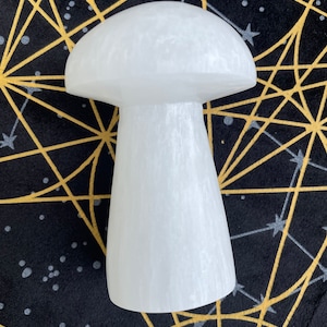 Satin Spar Selenite Mushroom: Crystal Figurine, Gypsum Decor