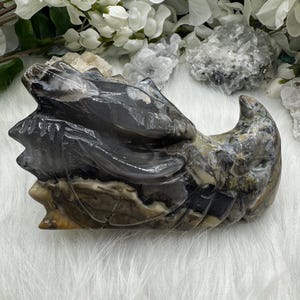 UV Reactive Agate Dragon Head Carving: Volcanic Chalcedony Crystal