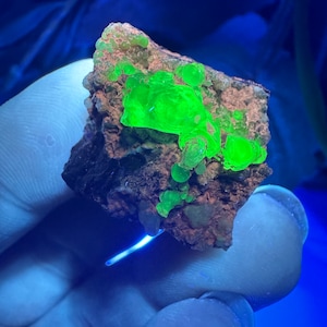 Fluorescent Hyalite Opal on Matrix Specimen, Thumbnail Hyalite with Perky Box, UV Reactive Hyalite, Gifts