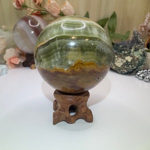 Red and Green Banded Calcite Sphere, Banded Calcite Mineral, Polished Green Banded Calcite, 59 mm, Gifts