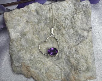 Amethyst Crystal Heart Shaped Pendant Necklace, 925 Sterling Silver Jewelry, Purple Gemstone Gift for Her, Crystal Necklace