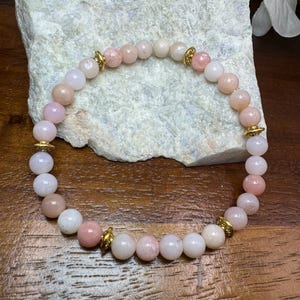 Pink Opal Beaded Stretch Bracelet, 6 mm Round Bead Bracelet, Gifts