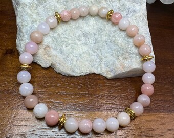 Pink Opal Beaded Stretch Bracelet, 6 mm Round Bead Bracelet, Gifts