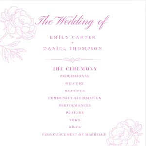 Instant Download Floral Summer Wedding Program, Elegant Pink Floral Wedding Program Template, Customizable Wedding Program Template