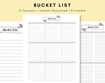 Printable Bucket List, Personal Bucket List, Dream list, Wish List,A4 and US Letter Size, Instant Download PDF, Print at home