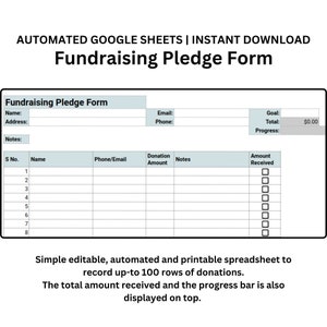 Fundraising Sign up Sheet Fundraiser Form Pledge Form Print Etsy