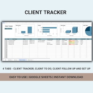 Client Tracker, Lead tracker, Customer Management,Google Sheets spreadsheet template, Instant download