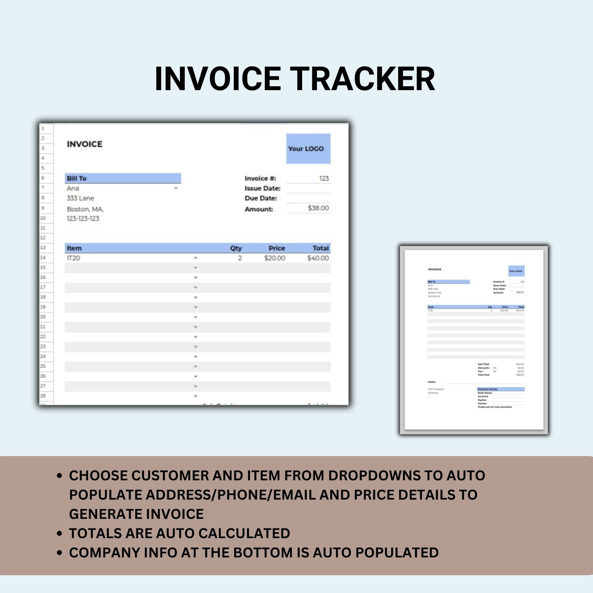 Invoice Template, Invoice Tracker, Printable Business Invoice, Small ... Invoice Template, Invoice Tracker, Printable Business Invoice, Small ...