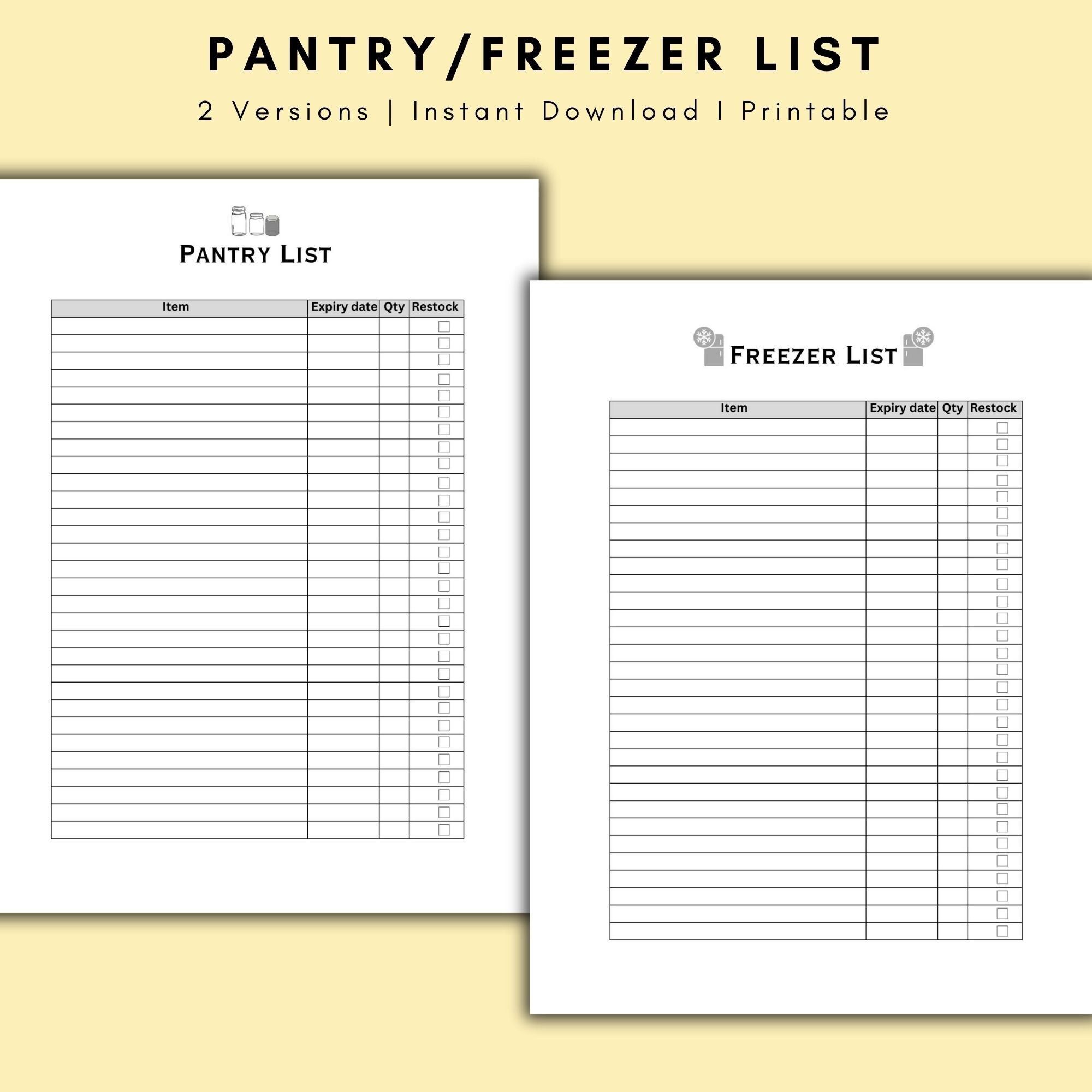Gefrierinventarliste,Pantryinventar,Pantry Tracker, Gefrierliste,A4 und US Letter Größe, Sofortiger Download PDF, Drucken zu Hause, 2 Versionen