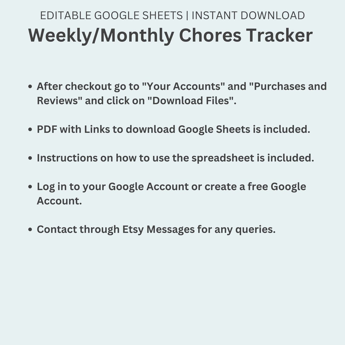 Chore Chart for Kids, Family Chore List, Weekly Chores, Monthly Chores ...