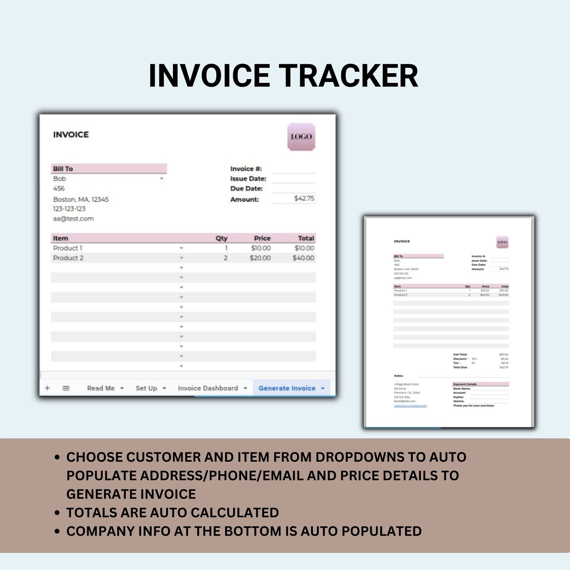 Invoice Template, Invoice Tracker, Printable Business Invoice, Small ...