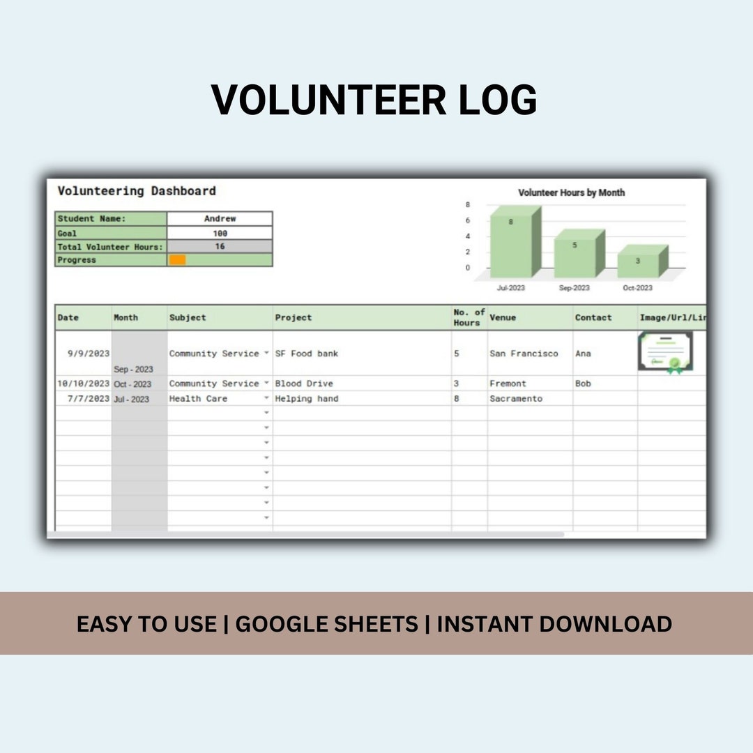 Volunteer Log, Sign up Spreadsheet, Volunteering Planner, Record Hours Volunteer Log, Sign up Spreadsheet, Volunteering Planner, Record Hours