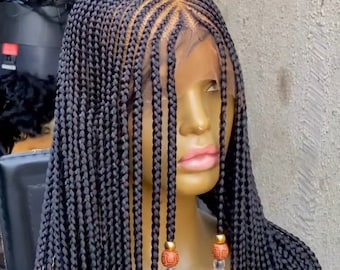 26” Full Lace Beaded Cornrow Wig – Fulani Braided Wig with Beads, Ghana Weave Style Braids for Black Women, Braided Handmade Wig on Etsy